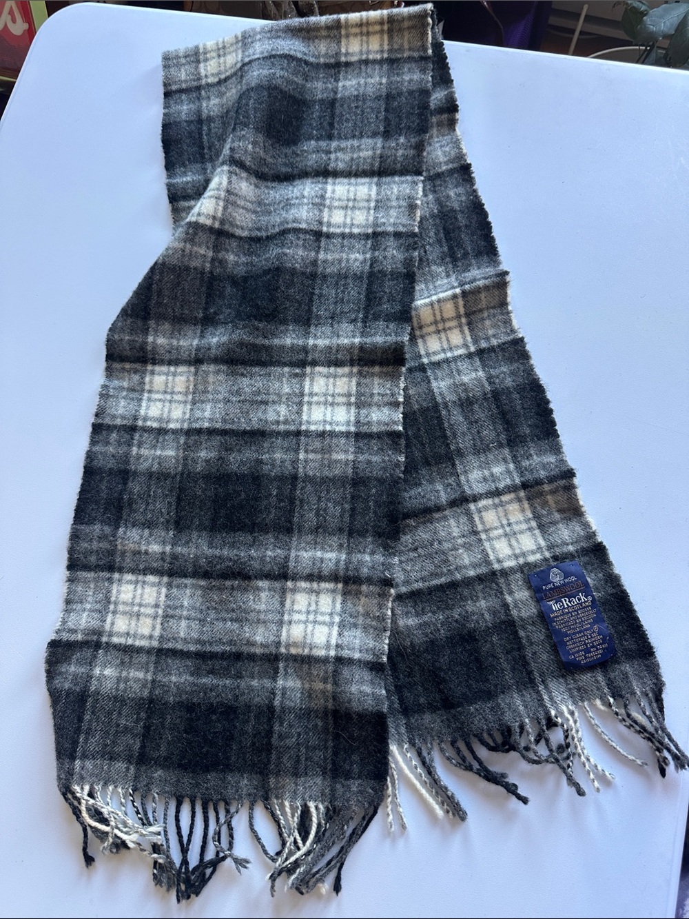 UNISEX Gray Plaid Wool Scarf